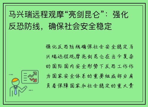 马兴瑞远程观摩“亮剑昆仑”：强化反恐防线，确保社会安全稳定