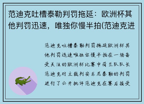 范迪克吐槽泰勒判罚拖延：欧洲杯其他判罚迅速，唯独你慢半拍(范迪克进球视频)