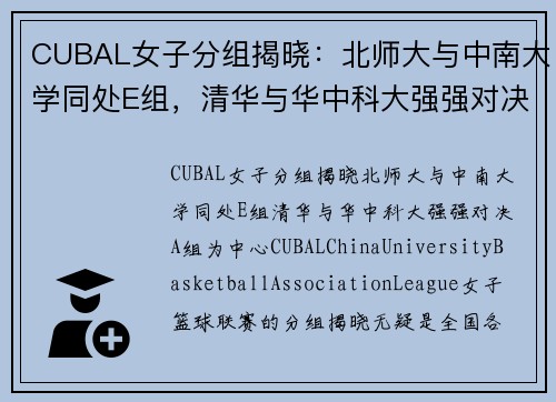 CUBAL女子分组揭晓：北师大与中南大学同处E组，清华与华中科大强强对决A组