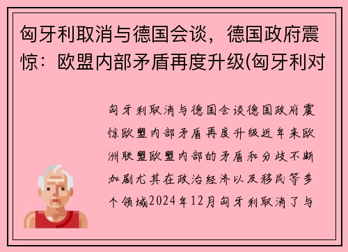 匈牙利取消与德国会谈，德国政府震惊：欧盟内部矛盾再度升级(匈牙利对德国宣战)