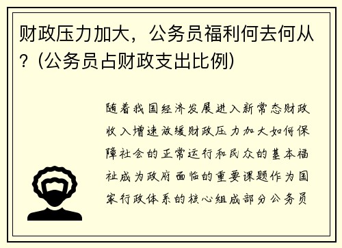 财政压力加大，公务员福利何去何从？(公务员占财政支出比例)